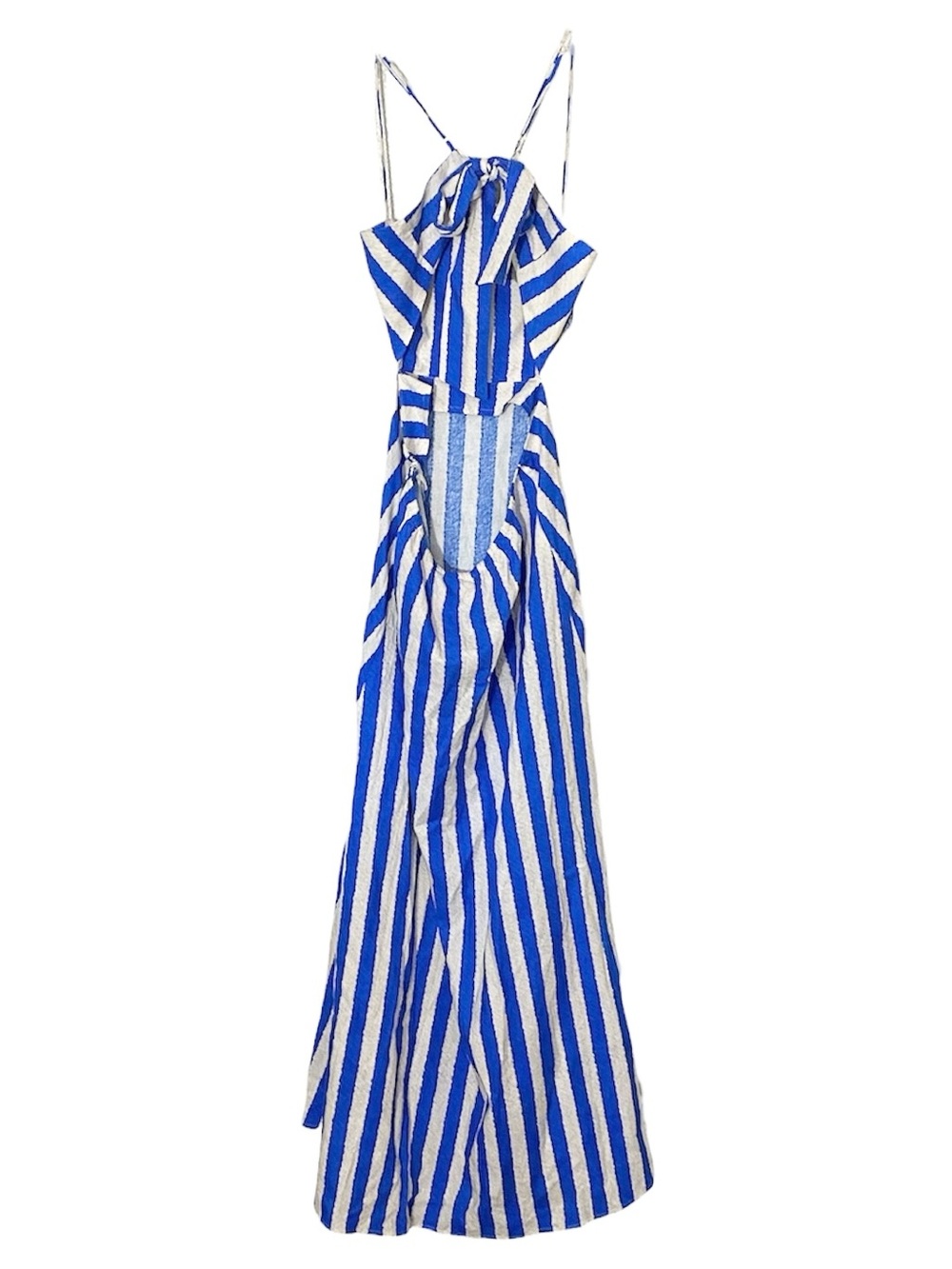 Farm Rio Blue Cream Striped Linen Blend 3D Floral Detail Maxi Dress NWT Medium - Picture 5 of 9